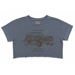 Ford Bronco Graphic Crop Top Washed Blue Gray Rare Breed Raw Hem Size M